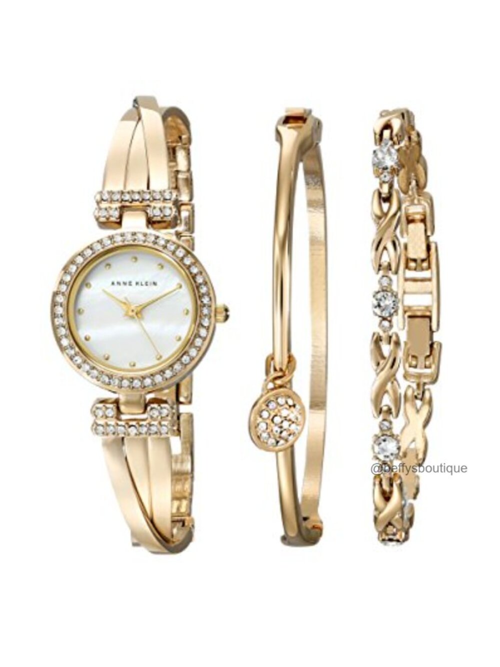 Anne Klein Crystal Accented Bangle Watch & 2 Bracelets Set - Gold-tone,